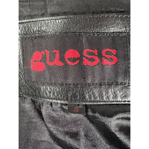 Vintage Guess Leather Jacket sz S Black Motorcycle Asymmetrical Zip Pockets Line - Picture 5 of 16